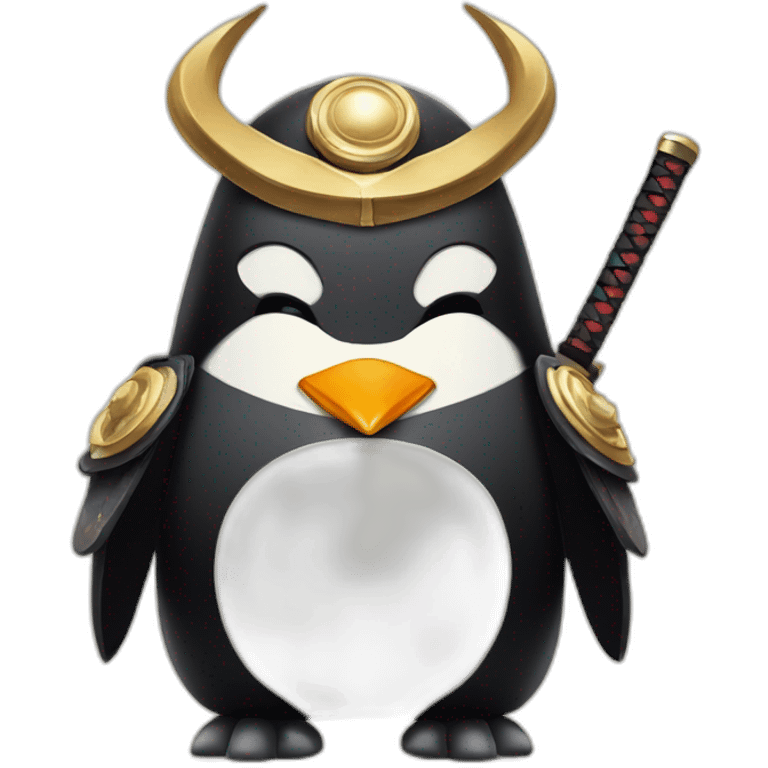 penguin with face wearing samurai helmet with big horns emoji