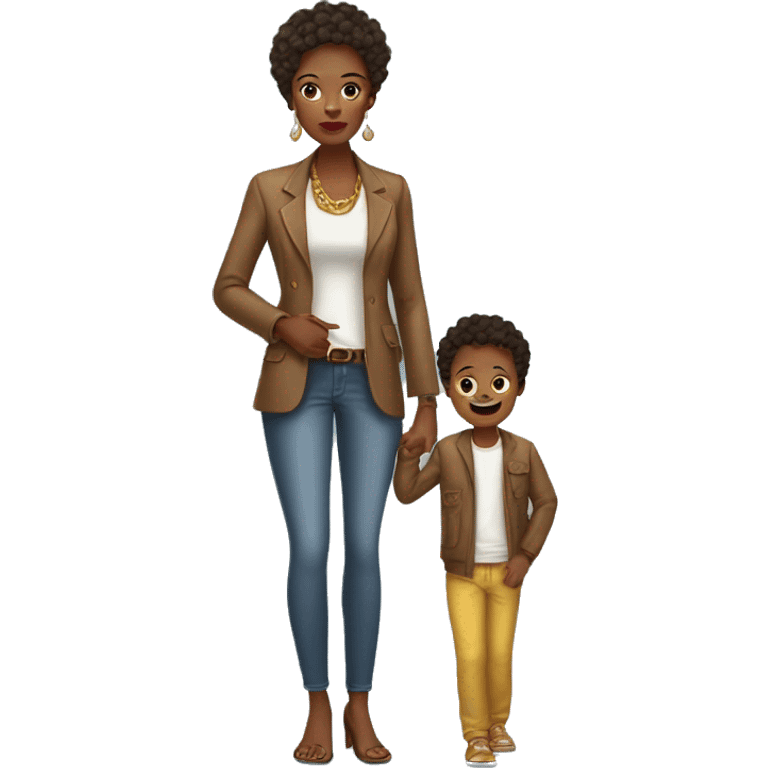 african american mom luxurious expensive clothes with son wearing poor clothes emoji