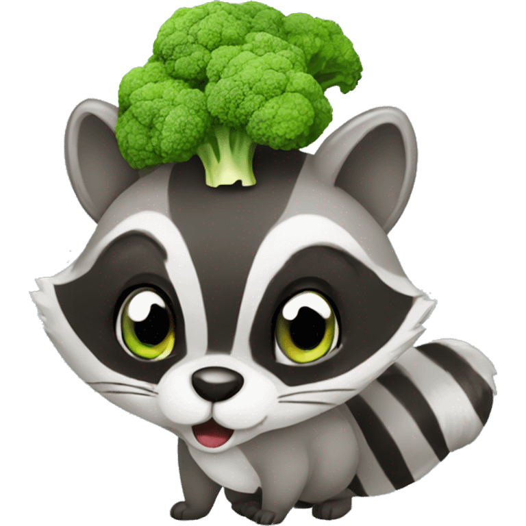 Cute Raccon eat broccoli emoji