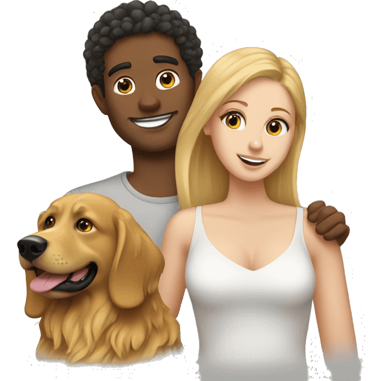 brown man with white girl and a golden retriever  emoji