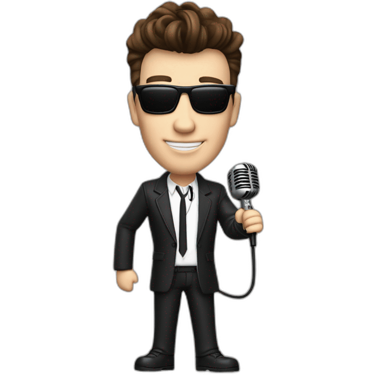 Rick astley never gonna give you up with signature outfit and microphone emoji