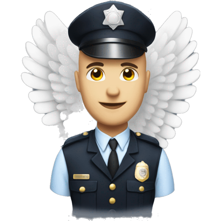 A White Police man bald with cap with Big ANGEL WINGS emoji