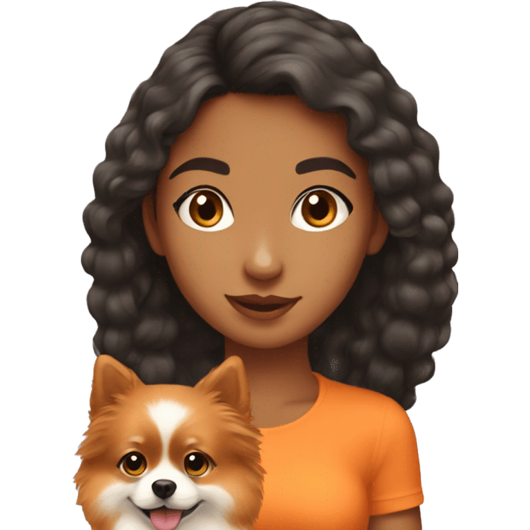 Young Latina girl with orange Pomeranian emoji