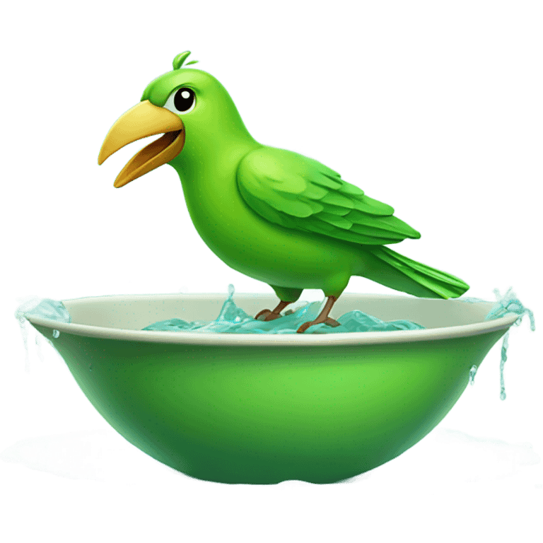 Green bird taking a bath emoji