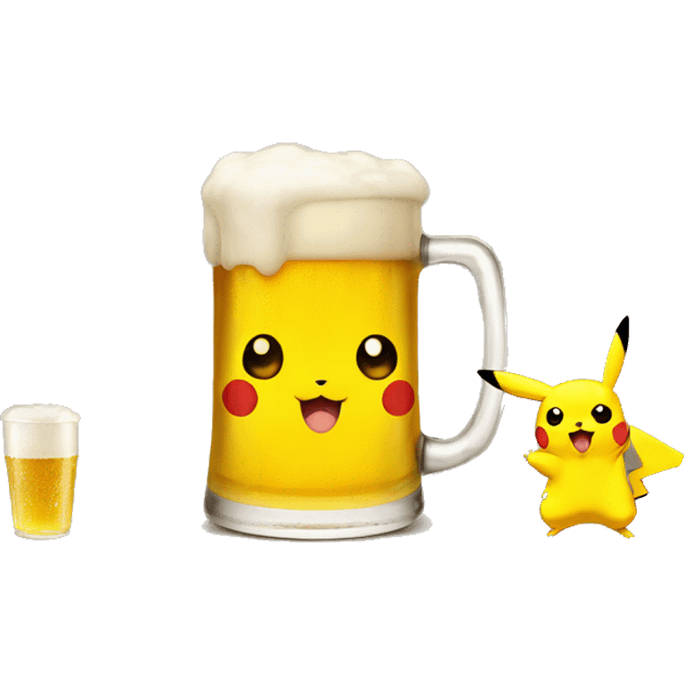 Pikachu and the beer emoji