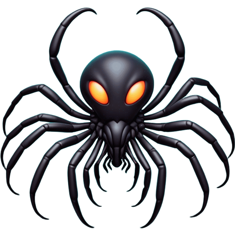 Clash of Clans aesthetic: Cinematic fierce arachnid Alien Emoji, rendered in a 3D vector-style similar to standard emojis with minimal shading and bold, simplified shapes. A compact, isometric, otherworldly creature with insectoid, organic details and subtle, eerie tentacles, softly glowing with a sinister alien charm. Simplified yet unmistakably iconic, highly detailed and consistent, glowing with a soft, spectral radiance and high shine. Stylized with a touch of bio-engineered mischief and a soft glowing outline, capturing the essence of a fearsome extraterrestrial menace with a playful twist! emoji