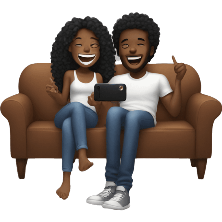 black girl with long curly hair laughing and taking a photo on a couch with her black boyfriend  emoji