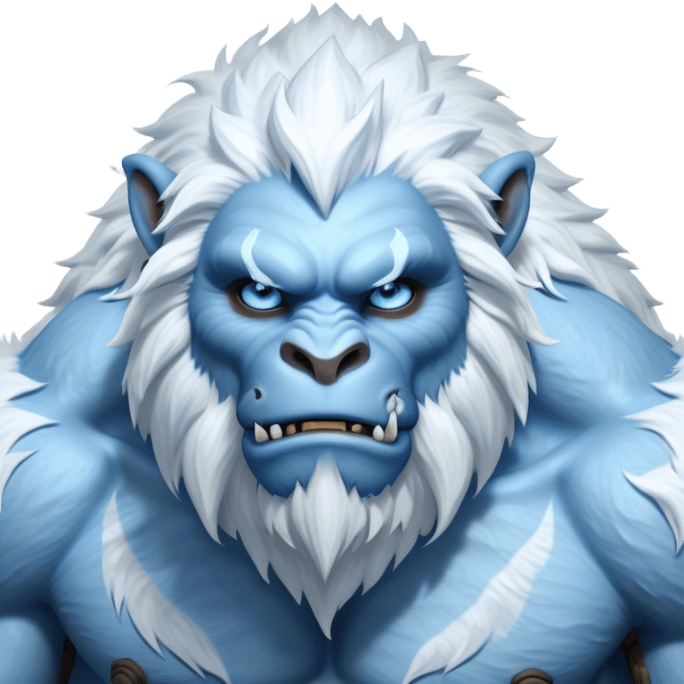 Cinematic Realistic WoW Yeti Portrait, depicted as a majestic, colossal creature of the frozen wilds, with thick, shaggy fur in pristine icy white and subtle pale blue highlights. His powerful, muscular frame and piercing ice-blue eyes exude ancient wisdom and raw strength. Rendered with lifelike texture and natural frosty lighting, high shine, noble and imposing, capturing the essence of a legendary yeti guardian. emoji