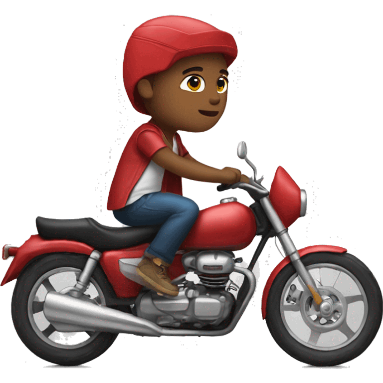 A boy who wears red converse shoe driving a motorcycle  emoji