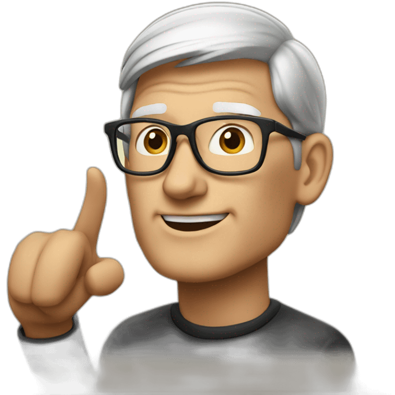 Tim Cook looking left and pointing left emoji