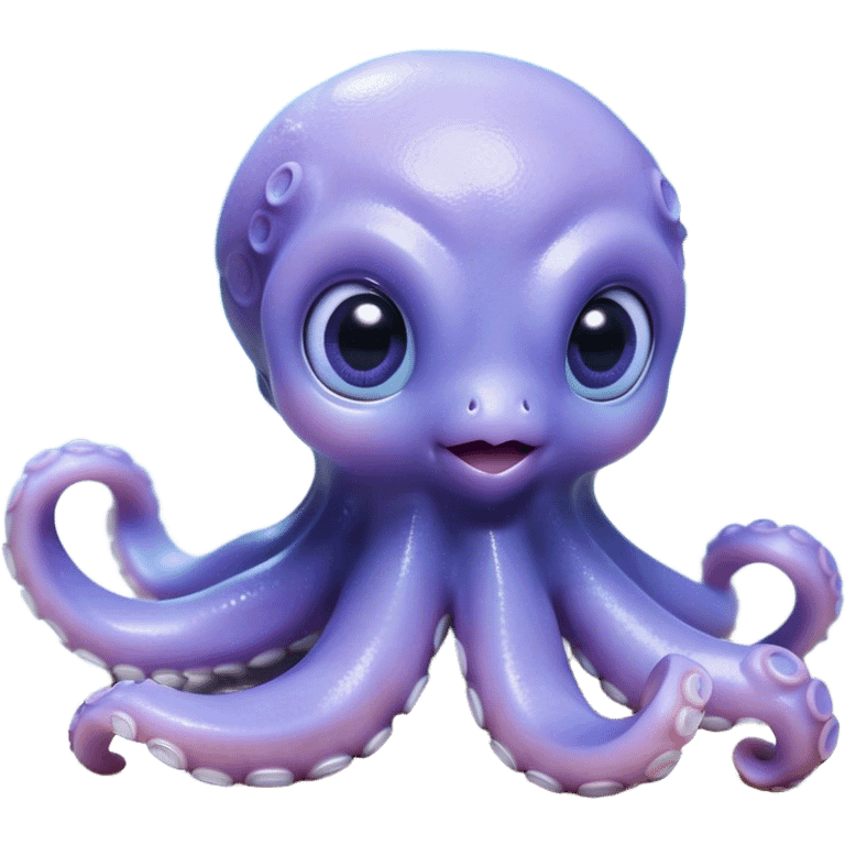 Cinematic Cute Baby Octopus Portrait Emoji, Head tilted slightly in a curious and endearing way, featuring a smooth, rounded light blue-purple body with enormous, sparkling eyes filled with warmth and innocence, delicate tentacles curling playfully, Simplified yet irresistibly adorable features, highly detailed, glowing with a soft, dreamy marine glow, high shine, affectionate and gentle, stylized with a touch of whimsical deep-sea charm, soft glowing outline, capturing the essence of a tiny, inquisitive octopus that looks ready to gently drift into your heart! emoji