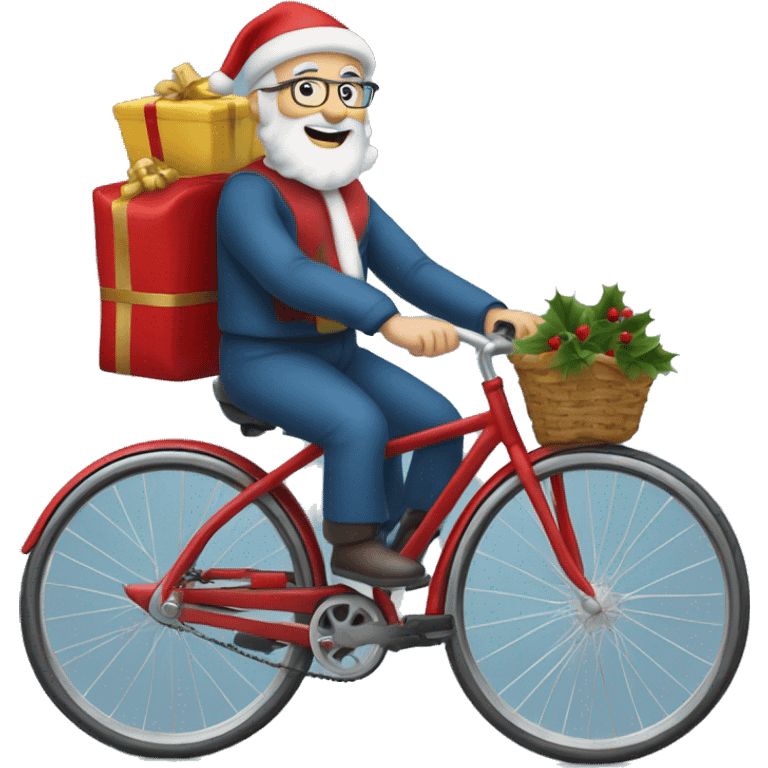 Le père Noël sur un  vélo sur la mère  emoji