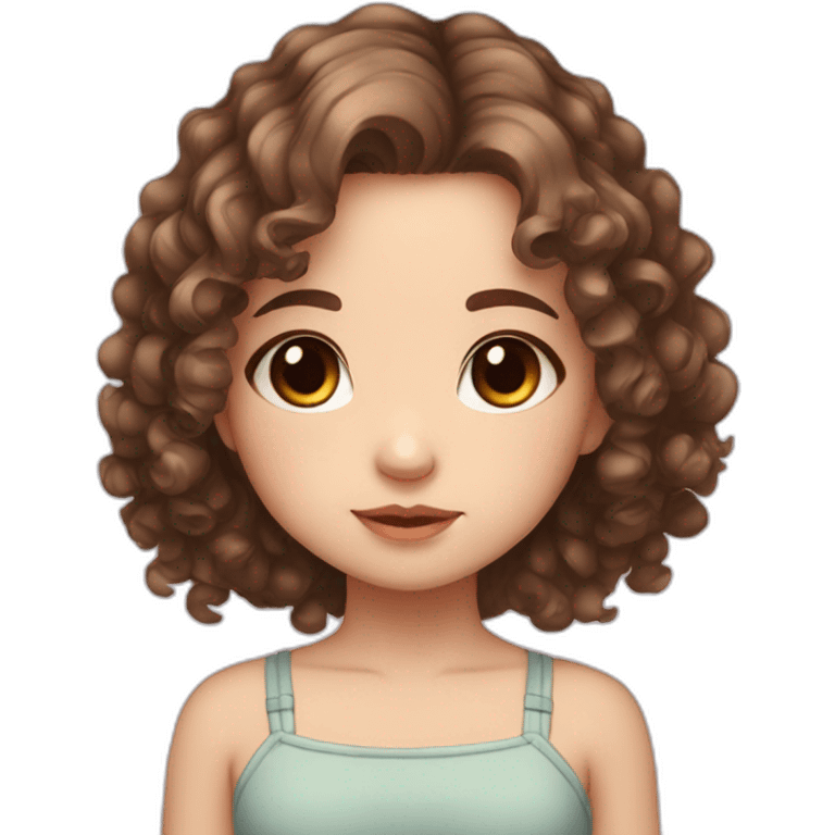 adorable chibi girl with curly short brown hair and black eyes emoji