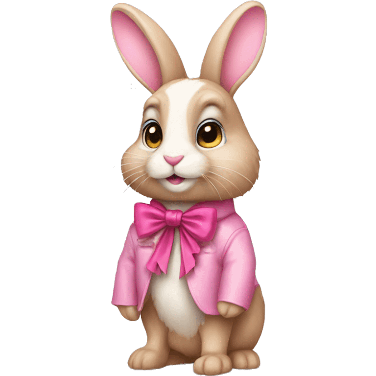 Bunny wearing a pink bow and fur coat  emoji