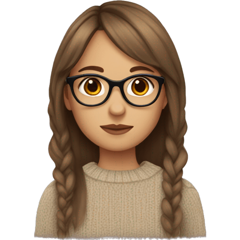 girl with curtain bangs and glasses with brown hair and a sweater emoji