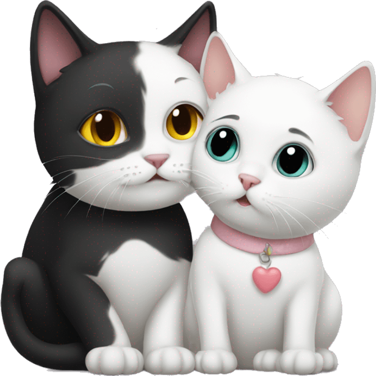 black cat kisses a white cat emoji