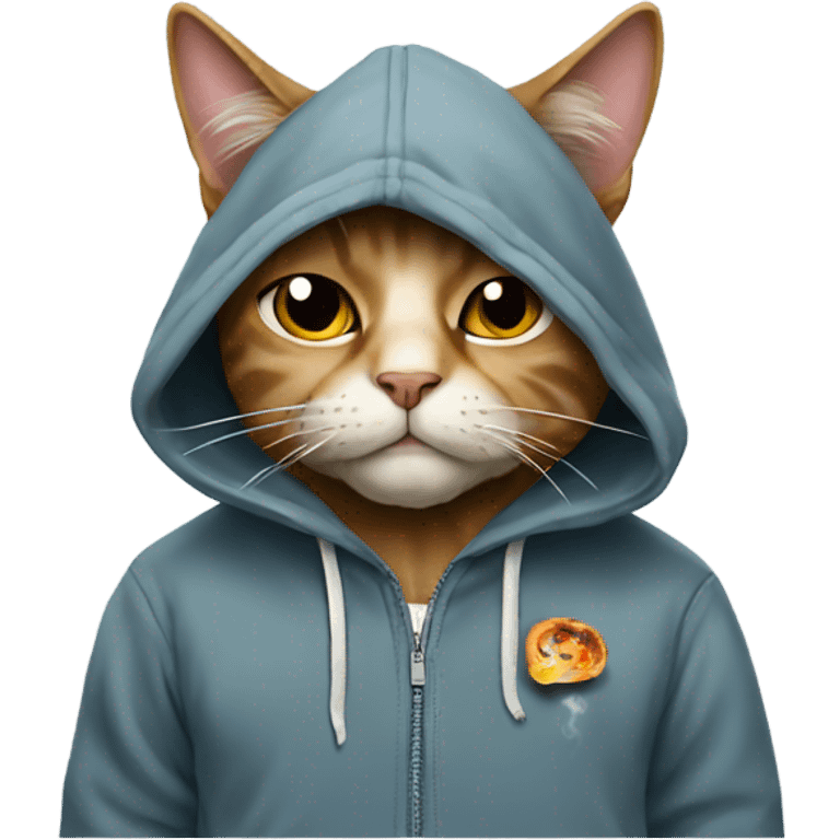 Cat in a hoodie smoking a cigar emoji