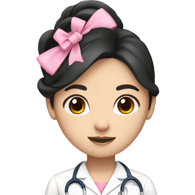 asian girl black hair in healthcare with pink bow emoji