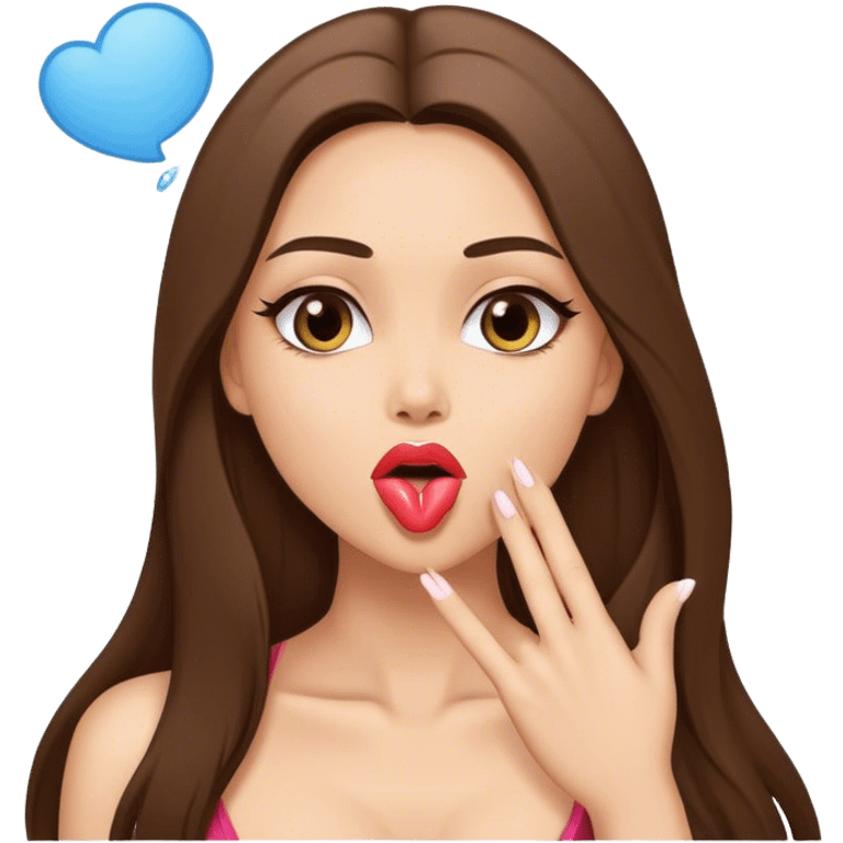 Sexy girl with long straight brunette hair blowing kiss emoji