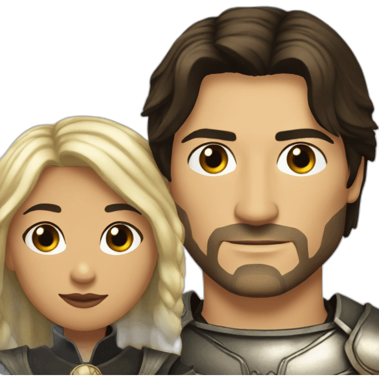 black haired woman and jaime lannister from game of thrones, cute couple emoji