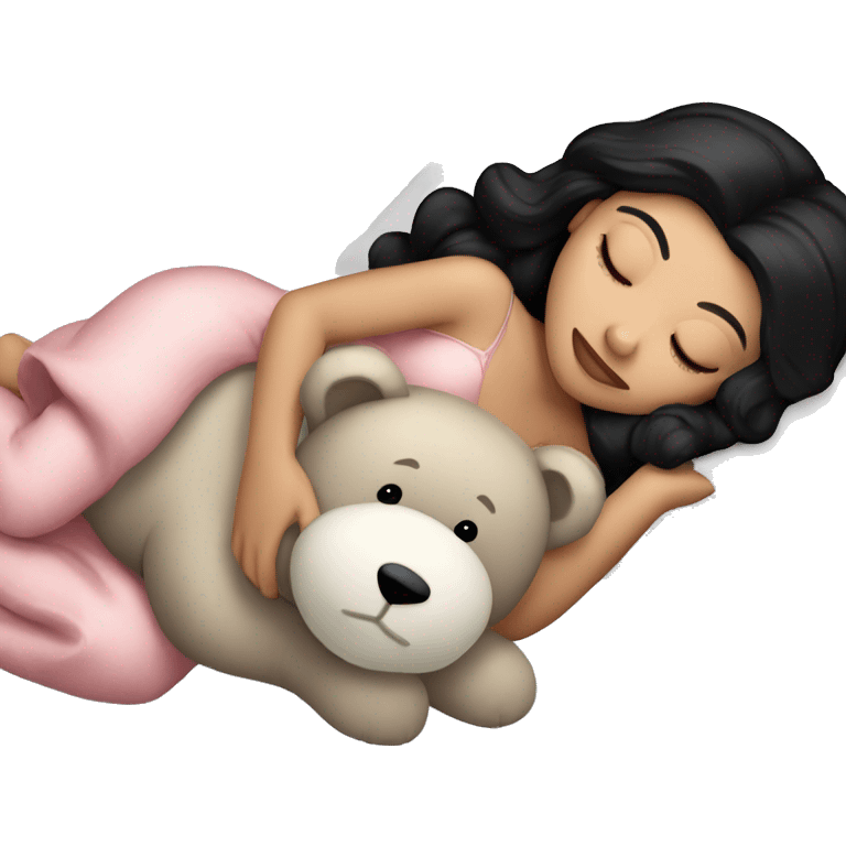 sleeping beauty dark black haired white girl with a silk pillow and a teddy bear emoji