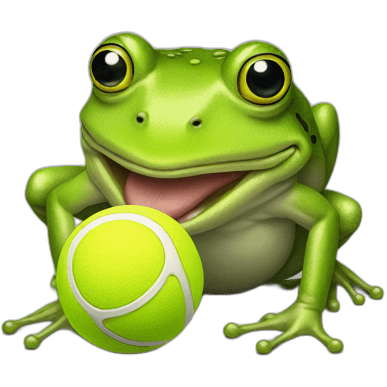 a realistic frog eating a tennis ball emoji