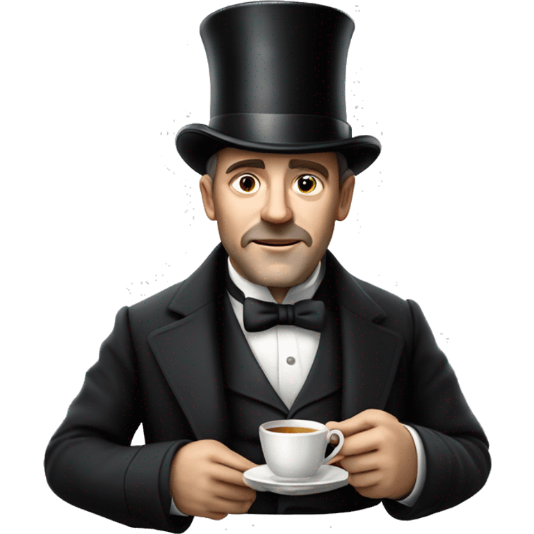 Photorealistic man A British gentleman in a monocle and a top hat with a cup of tea in his hand emoji