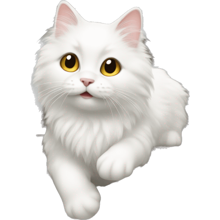 Fluffy white cat sliding down staircase emoji