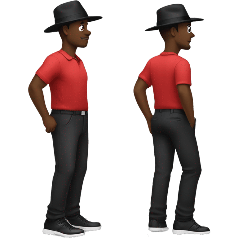 🏌🏾‍♂️ but with a black hat, red shirt, and black pants and shoes emoji