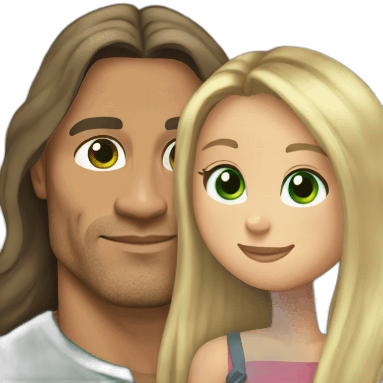 Dwayne Johnson hugging a girl green eyes ans very long dark blond hair emoji