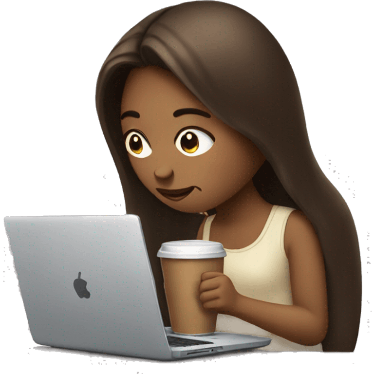 tired girl with laptop drinking a lot of coffee emoji