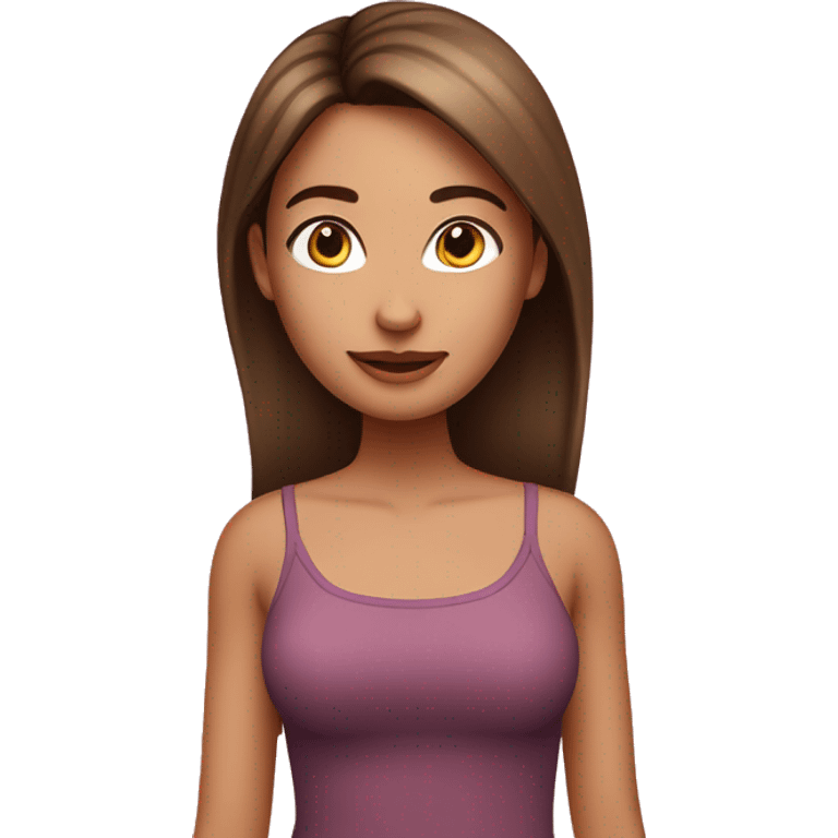 Medium shaded girl with straight brown hair and highlights wearing a pink tube top emoji