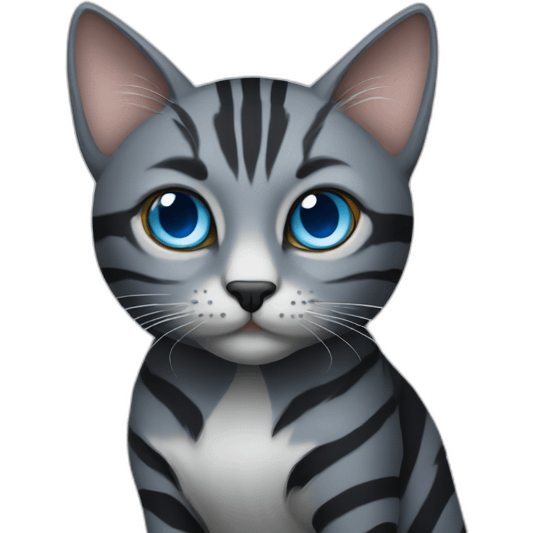 Striped gray & black cat with blue eyes emoji