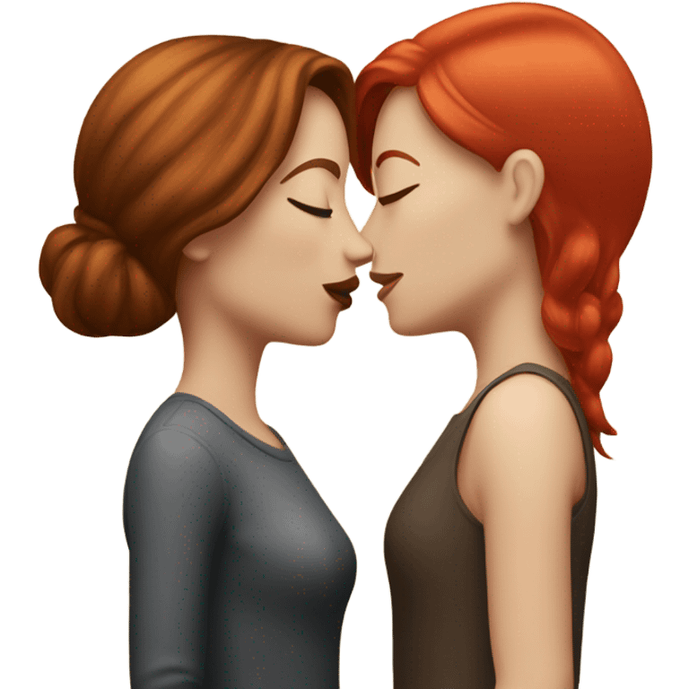 White brown hair woman and red hair woman kissing emoji