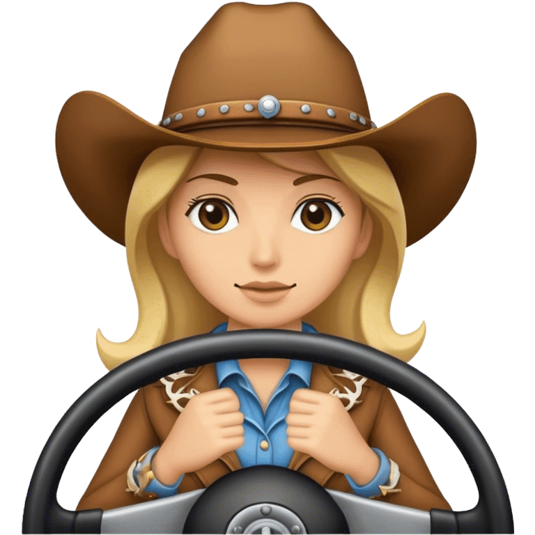 Cowgirl behind steering wheel emoji