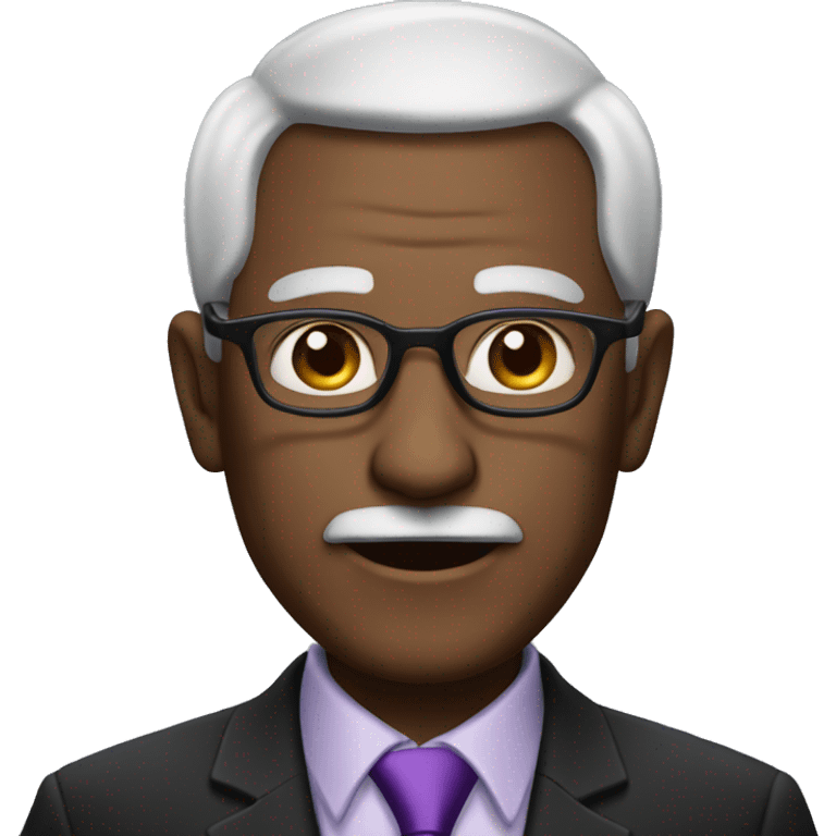 old man with barely any hair wearing a black suit with a purple tie and glasses emoji