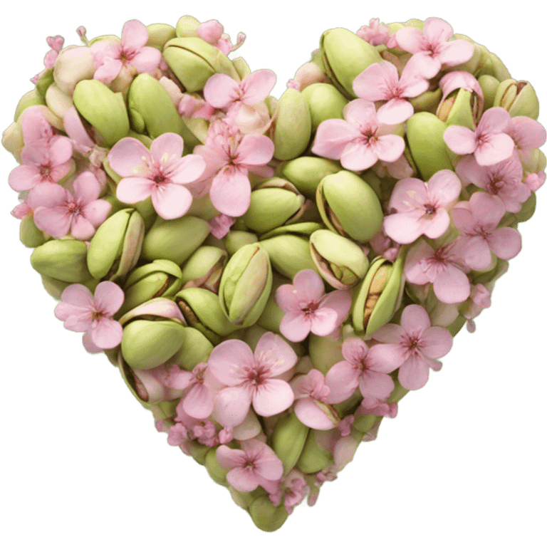 pistachio realistic heart decorated with pink flowers emoji