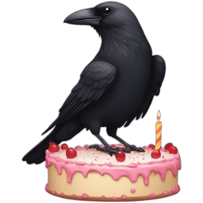 Crow with a Birthday cake emoji