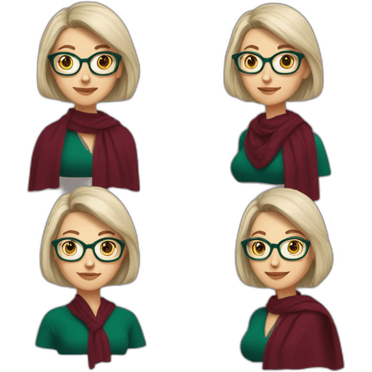 white-woman-with-gray-and-blonde-bob-emerald-eyes-and-glasses-wearing-colorful-burgundy-shawl emoji