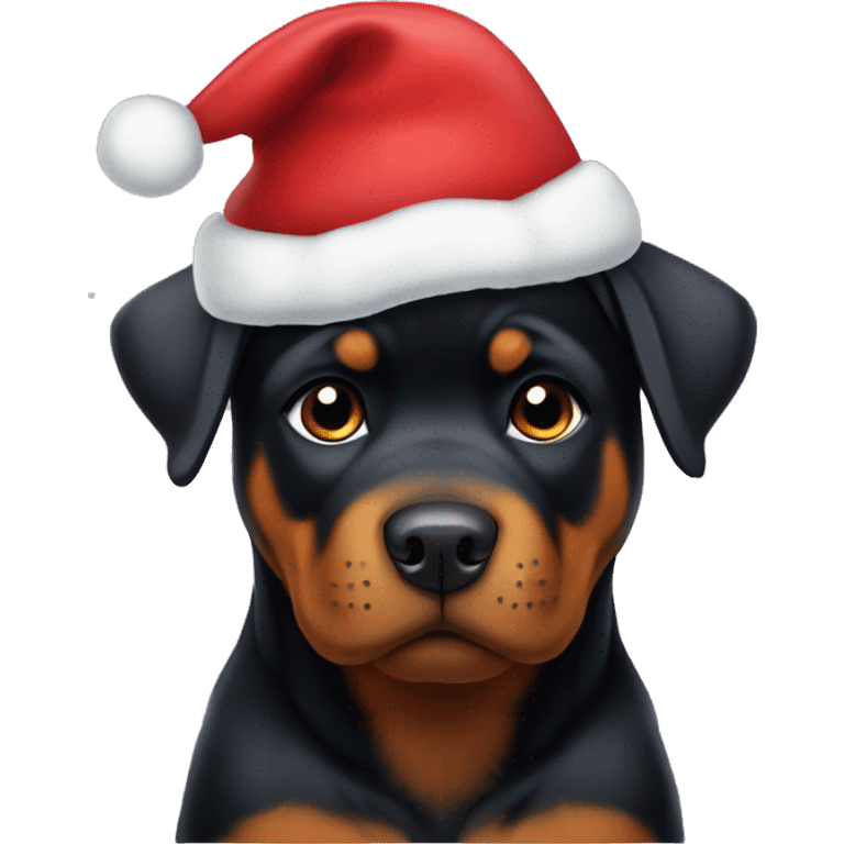 Rottweiler puppy wearing a chrismas cap emoji