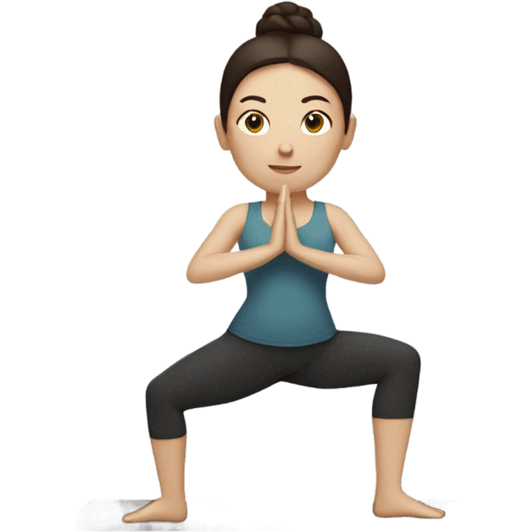 White woman with dark brown hair doing yoga emoji