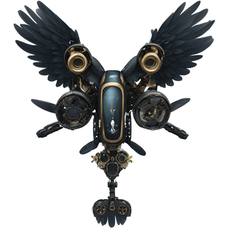 A dark furtive royal eagle as a high-tech flying drone machine emoji