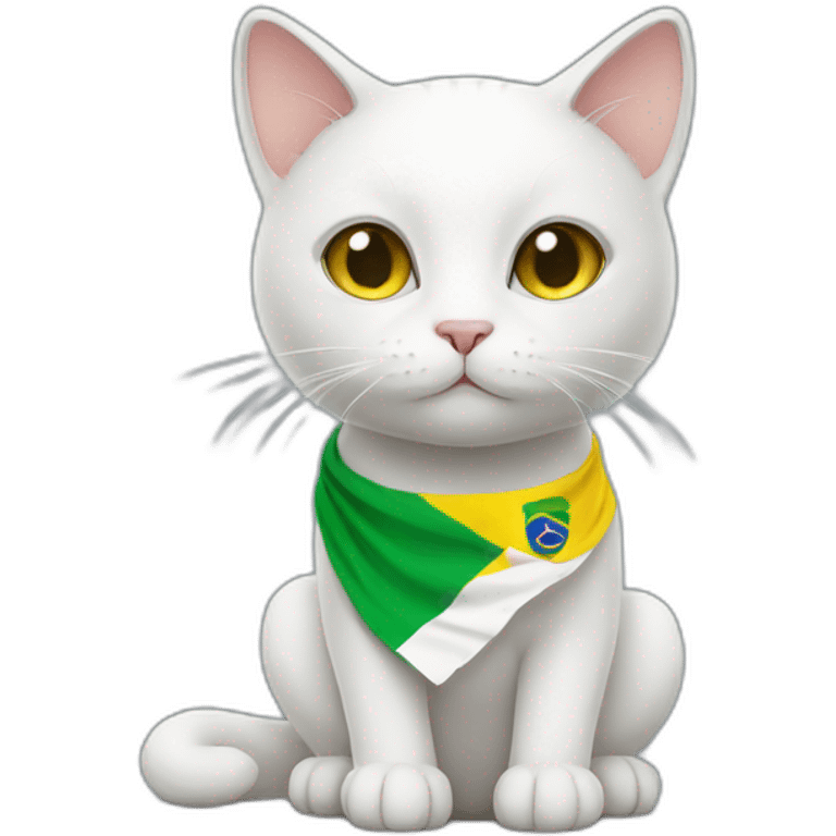 white cat with a Brazilian flag emoji