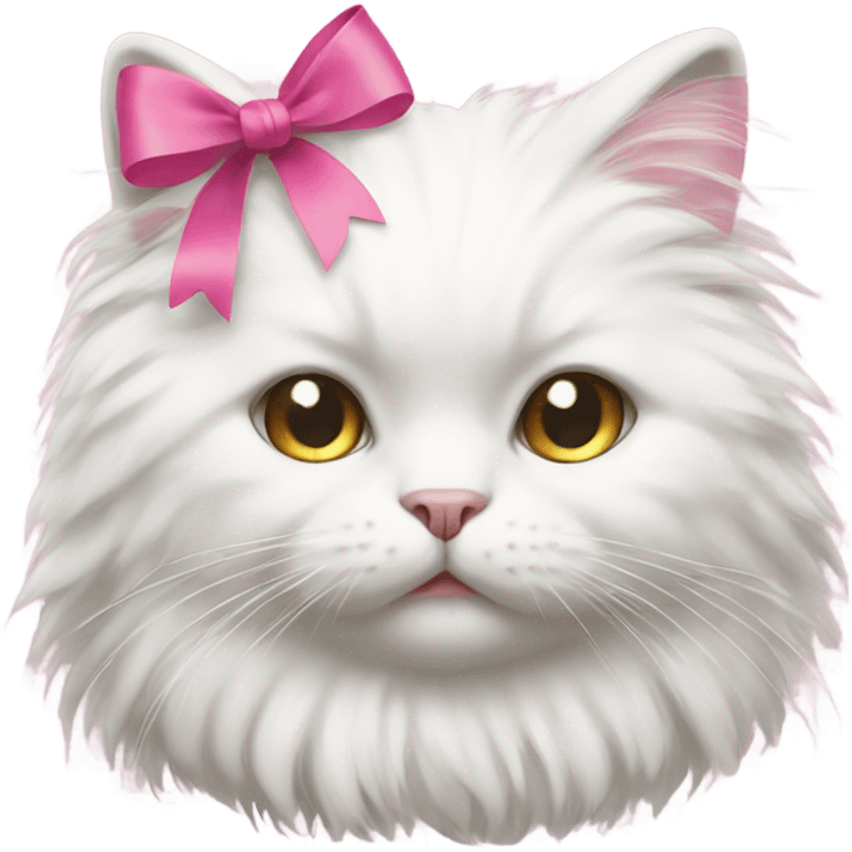 Fluffy white cat with a pink ribbon  emoji