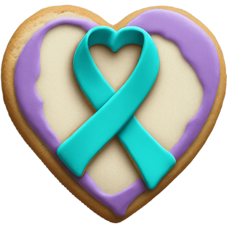 Purple teal Suicide awareness ribbon, cookie heart emoji