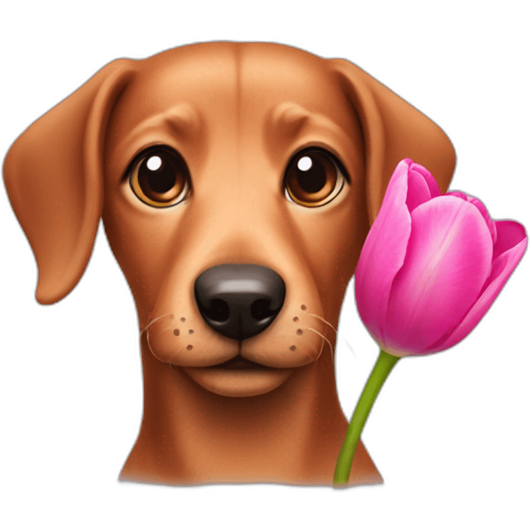 Teckel dog with a pink tulip emoji