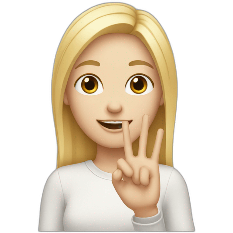 white skin girl with blonde hair showing THREE fingers up on her one hand emoji