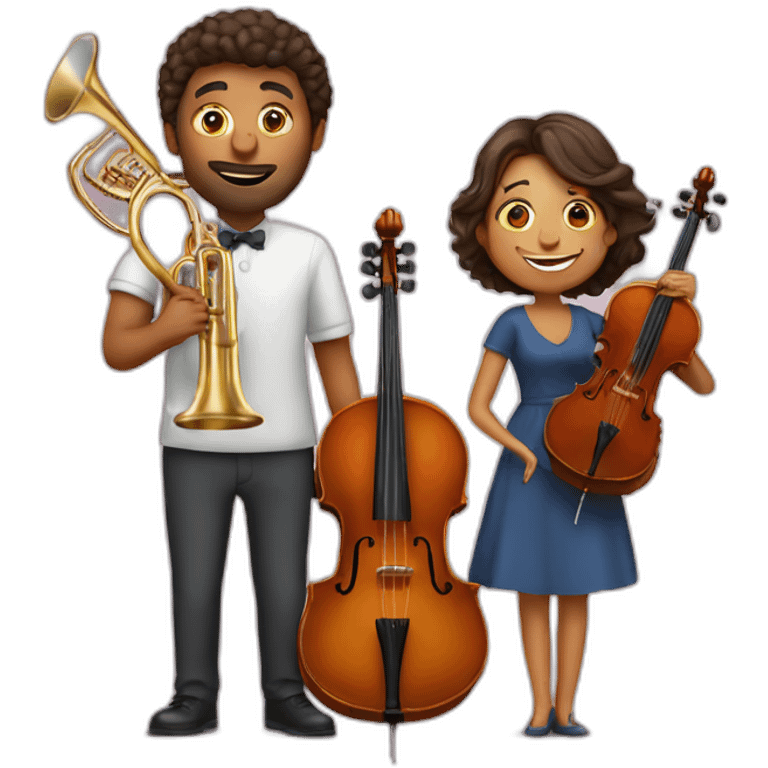 A man with trombone and a woman with cello and they have a baby girl 1yo emoji