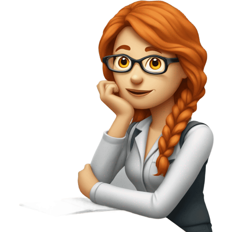 red hair woman nutritionist wearing glasses with hand on chin having an idea emoji