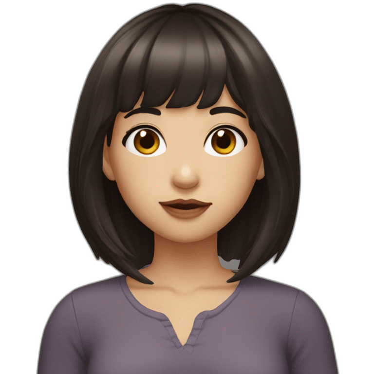 girl with dark brown long hair and bangs with monolids emoji